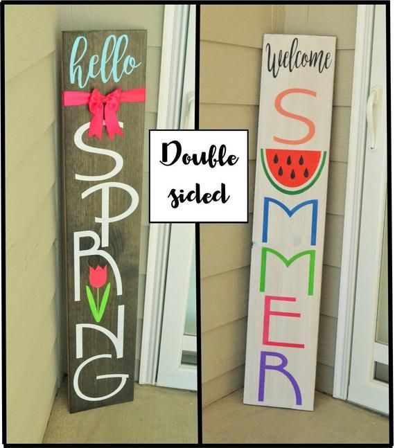 welcome sign for front door, tall reversible sign, spring summer front porch decor -   DIY