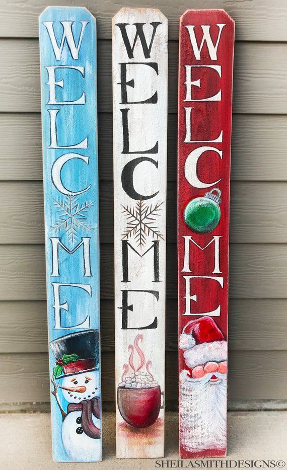 CHRISTMAS Welcome SIGN, Winter WELCOME sign, Snowman Welcome Sign, Vertical front door welcome sign, Santa welcome sign, Christmas decor -   19 holiday Decorations porch ideas