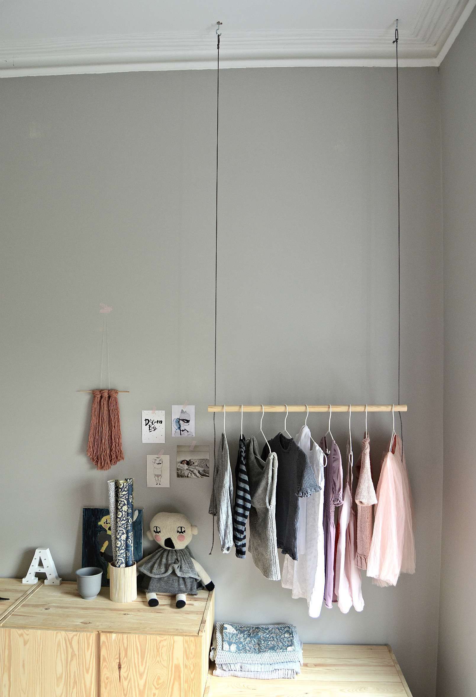 Hang on! With this DIY hanging clothes rack -   20 DIY Clothes Decoration inspiration
 ideas