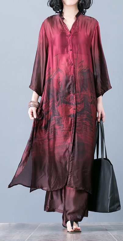 Natural red prints Silk outfit Pakistani pattern with wide leg pants oversized summer two pieces Dresses -   7 dress Patterns pakistani
 ideas