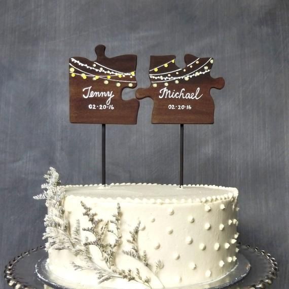 Wooden Wedding Cake Topper, Puzzle Pieces Topper, Mr/ Mrs Wedding Cake Topper, Fairy Lights Cake Topper -   9 cake Originales wedding ideas