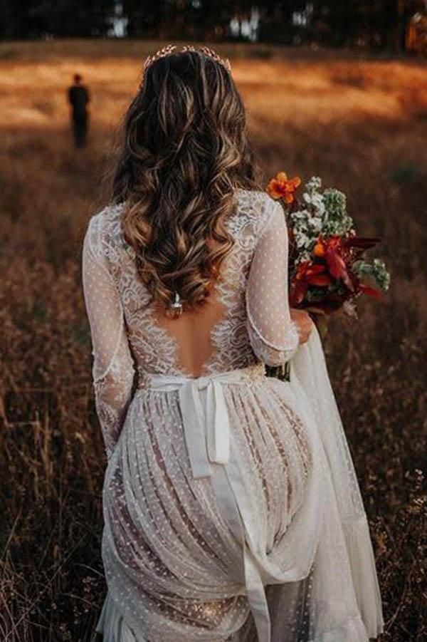 Lace Polka Dot Boho with Sleeves Bohemian Wedding Dress,MW274 -   10 boho wedding Pictures ideas