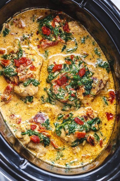 CrockPot Tuscan Garlic Chicken With Spinach and Sun-Dried Tomatoes -   10 healthy recipes For Family crock pot ideas