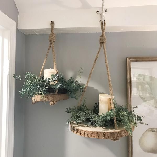Hanging Paulownia Wood Slices with Jute Rope -   10 plants In Bedroom candle holders ideas