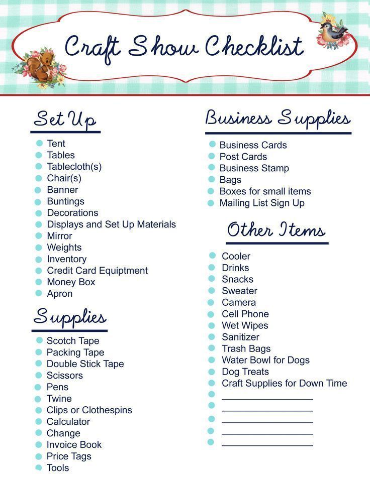 TEXTO- LISTA DE CONTROLO - Free Printable- Craft Show Checklist - Lista de iten -   13 Event Planning Business free printable ideas