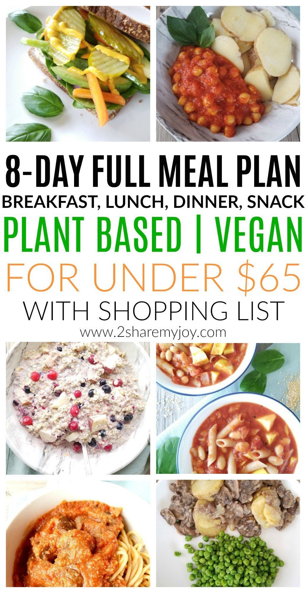 8-Day Plant Based Meal Plan on A Budget -   13 healthy recipes For 2 grocery lists ideas