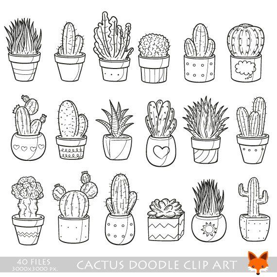 VECTOR EPS Cactus Plant Succulent Pot Doodle Icons Clipart Scrapbook Set Coloring Hand Drawn Sketch Line Art Hand Drawn Design Scrapbooking -   13 plants Drawing link ideas