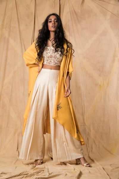 Ivory & Mustard Tussar Cape with Palazzo -   13 wedding Indian fashion ideas