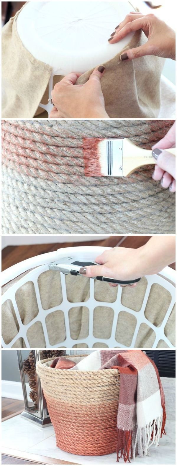 Dollar Store Laundry Basket Turned Chic Metallic Rope Basket -   14 fabric crafts DIY rope basket ideas