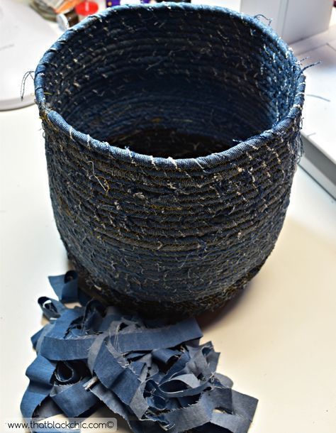DIY Rope Basket with Recycled Denim [...And the Fabric Mart gift certificate winner is announced! -   14 fabric crafts DIY rope basket ideas