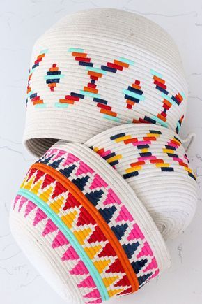 DIY Painted Rope Basket -   14 fabric crafts DIY rope basket ideas