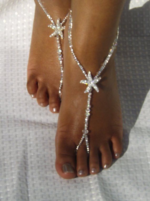 Starfish Foot Jewelry Rhinestone Anklet Soleless Sandal Beach Wedding Anklet Bridesmaids Gift Wedding Foot Jewelry -   15 wedding Beach sandals ideas