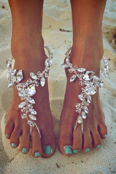 Crystal Barefoot Sandals for Beach Wedding -   15 wedding Beach sandals ideas