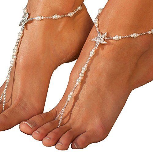 Yuccer Women's Foot Chain, Crystal Bridal Barefoot Sandals Beach Wedding Anklets Foot Jewelry Gift (B) -   15 wedding Beach sandals ideas