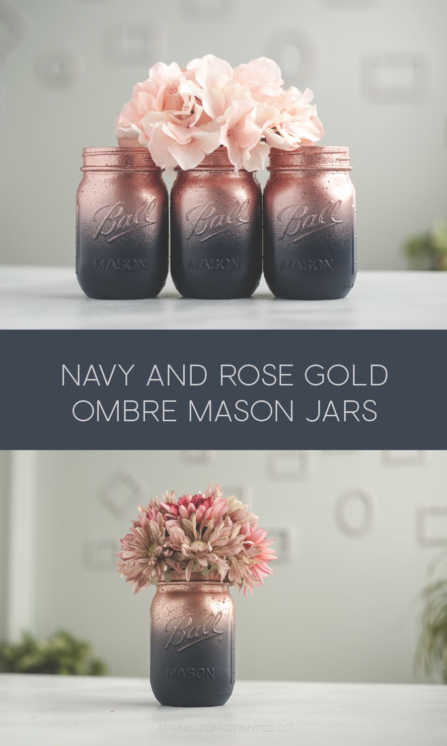 Navy Blue and Rose Gold Mason Jars -   15 wedding Blue mason jars ideas