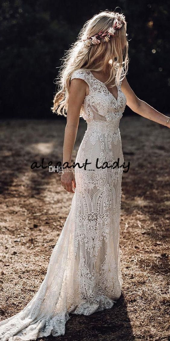 Vintage Bohemian Wedding Dresses with Sleeves 2019 Hppie Crochet Cotton Lace Boho Country mermaid Bridal Wedding Gown -   15 wedding Boho hippie ideas