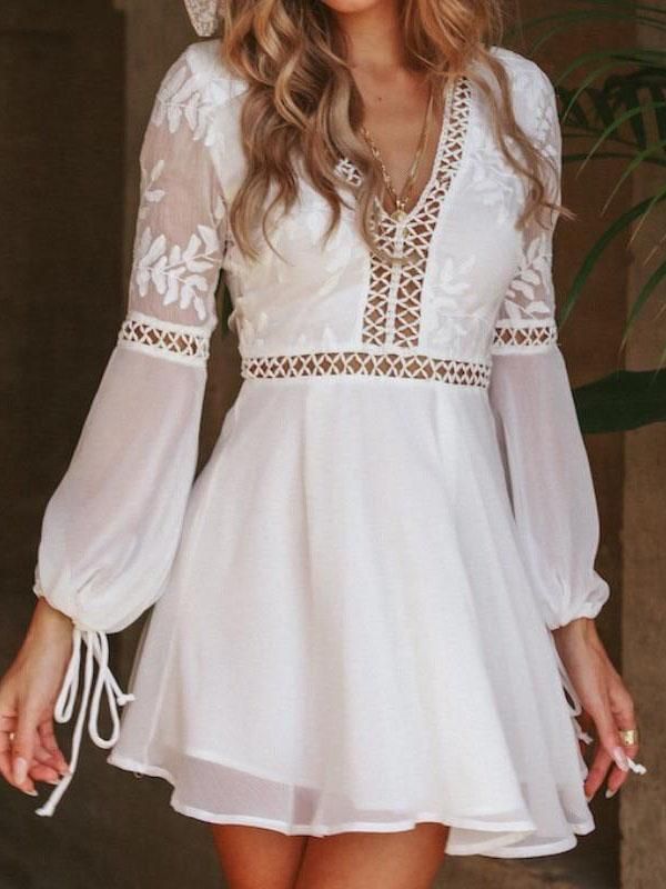 Boho V-neck Backless Knitted Short Dress -   15 white dress Short ideas