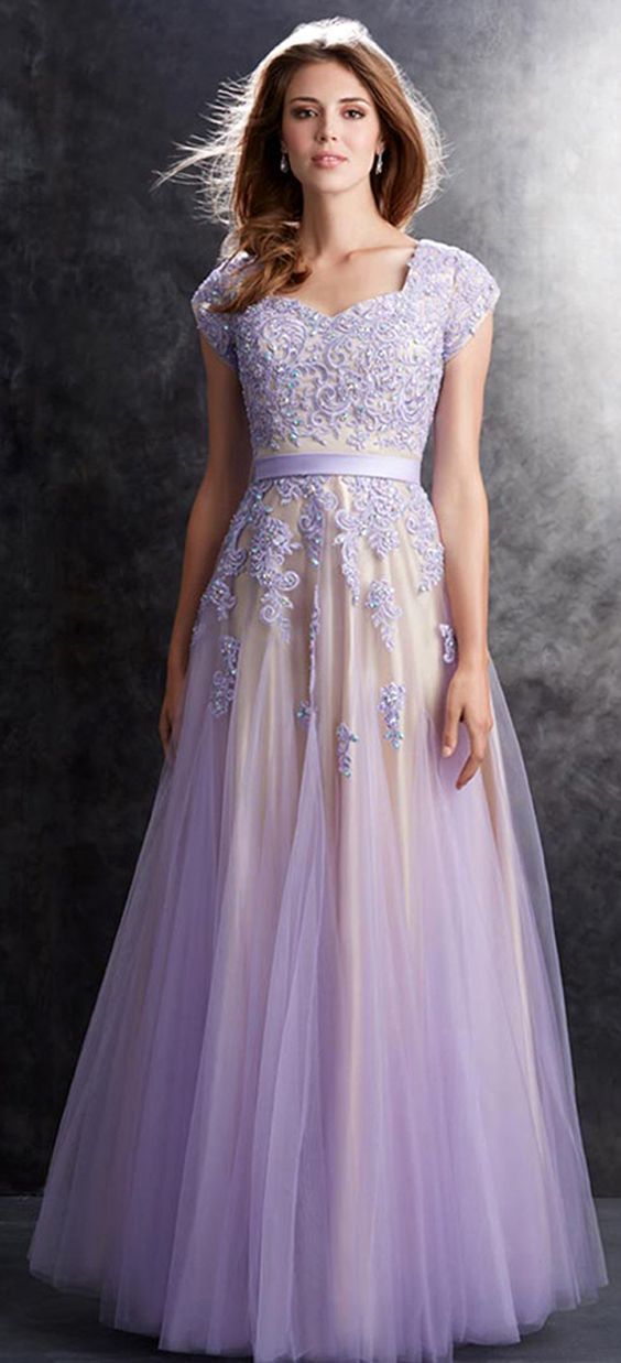 Charming Tulle V-neck Neckline A-Line Prom Dresses With Beaded Lace Appliques -   16 dress Modest bags ideas