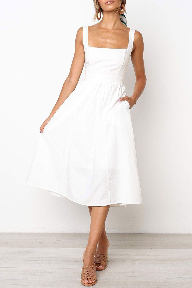 Zippper Design A Line Dress(Nonelastic) (3 colors) -   17 white dress Midi ideas