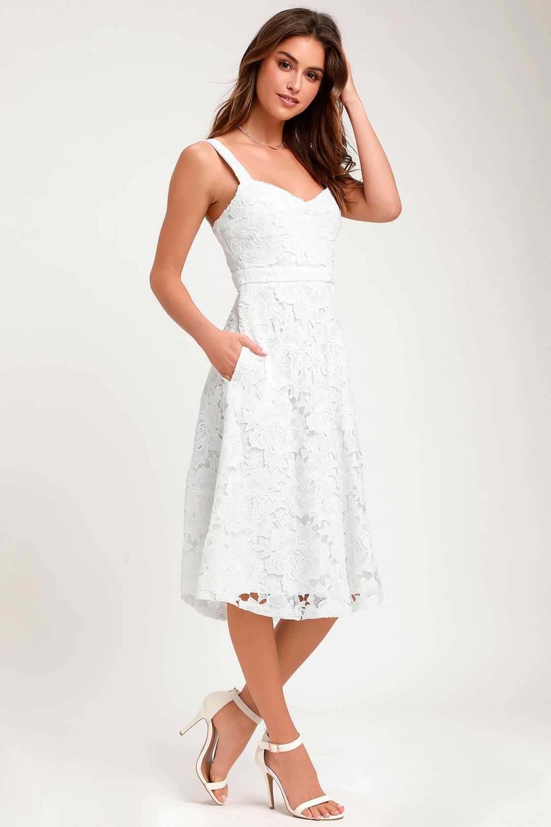 Lulus | Divine Beauty White Lace Midi Dress | Size Large | 100% Polyester -   17 white dress Midi ideas