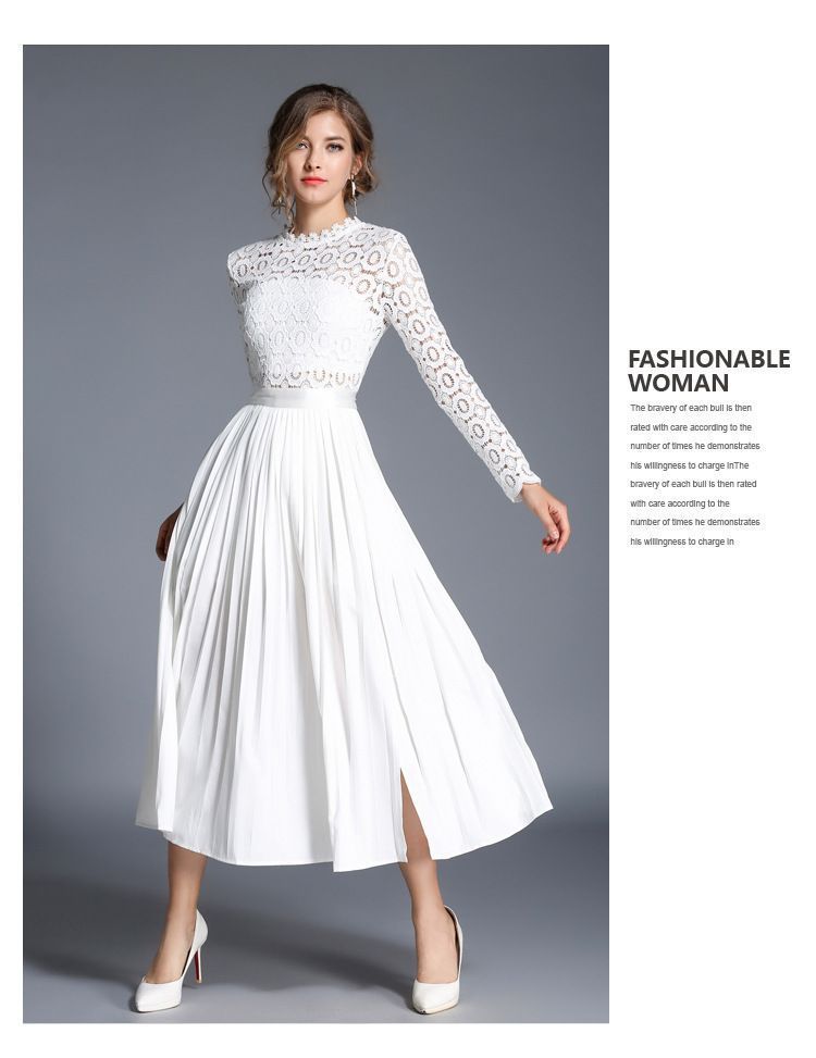 Elegant White Lace Long Sleeve Midi Dress -   17 white dress Midi ideas