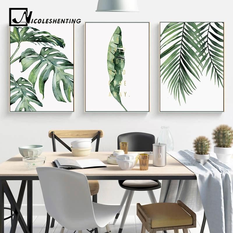 Watercolor Leaves Wall Art Canvas Painting Green Style Plant Nordic Posters and Prints Decorative Picture Modern Home Decoration -   18 plants Painting on wall ideas