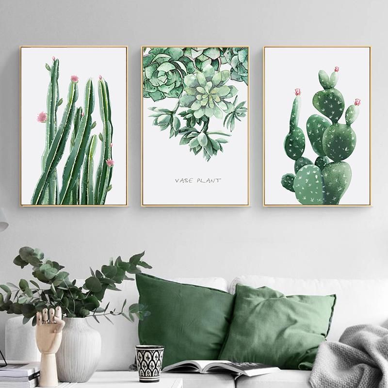 Green Plant Leaf Cactus Modern Canvas Art Print Wall -   18 plants Painting on wall ideas