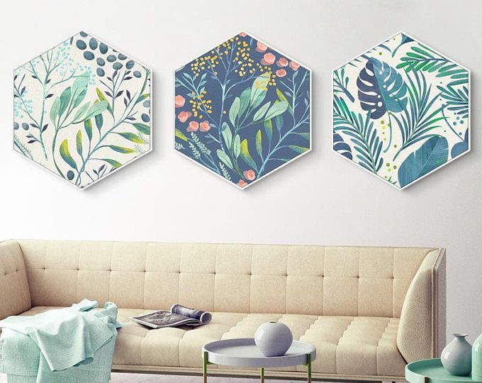 Home Hexagon Green Plant painting, Plant Framed art, Christmas gift, living room decor, gift for her -   18 plants Painting on wall ideas