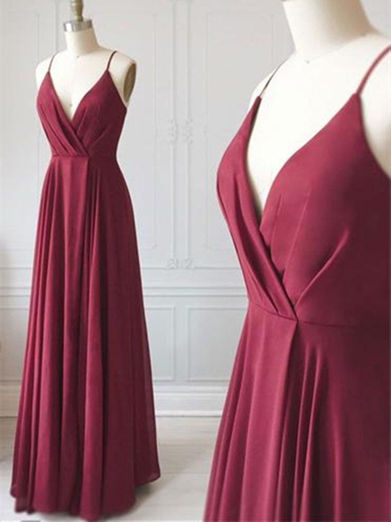 Custom Made V Neck Burgundy Chiffon Long Prom Dresses, V Neck Burgundy Formal Evening Dresses -   19 evening dress 2018 ideas
