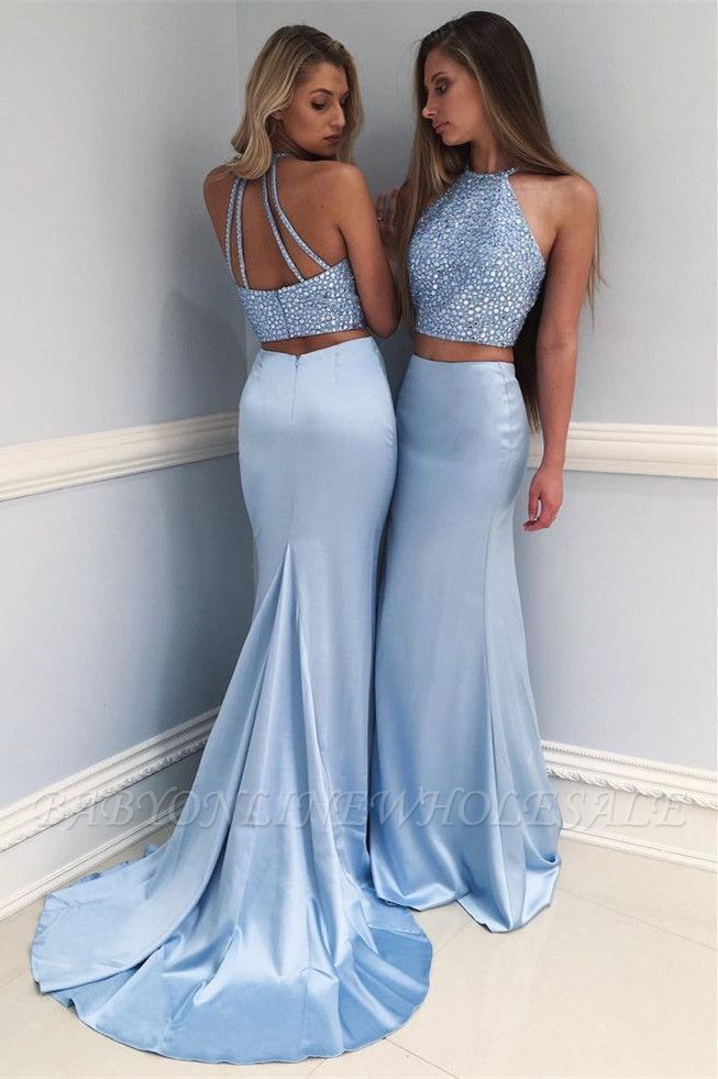 Cute Beads Halter Sleeveless Two Piece Mermaid Prom Dress BA7677 -   19 evening dress 2018 ideas