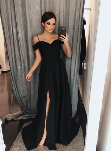 Black Chiffon Sweetheart Spaghetti Straps Side Slit Prom Dress, Long Evening Dress P2135 -   19 evening dress 2018 ideas