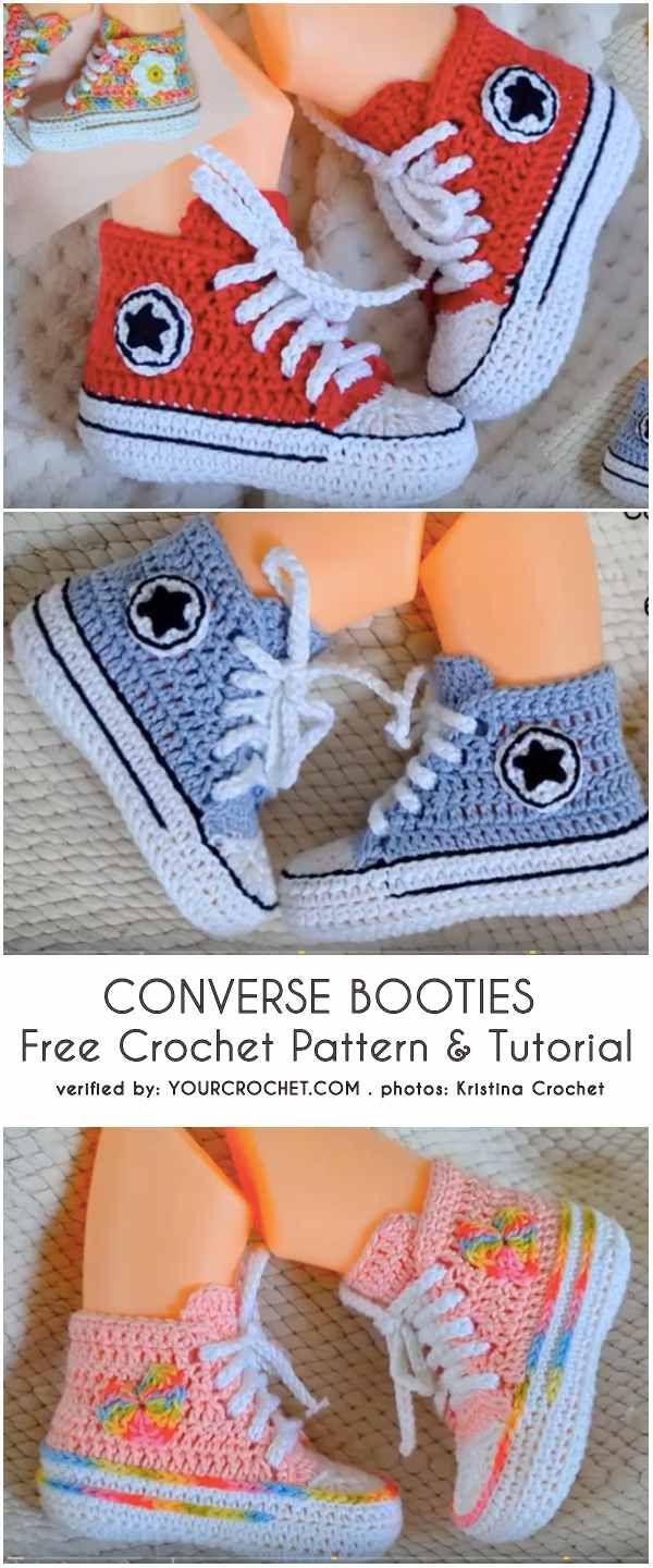 Baby Converse Booties Free Crochet Pattern and Tutorial -   20 knitting and crochet baby booties ideas