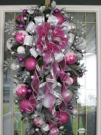 Pink and Silver Teardrop Christmas Wreath