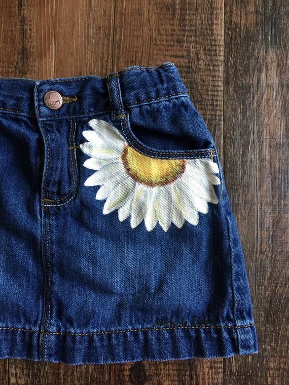 4T Old Navy Denim Skirt, Painted Denim, Daisy Skirt, Hand Painted Clothing, Flower Skirt -   11 DIY Clothes For Summer upcycle ideas
