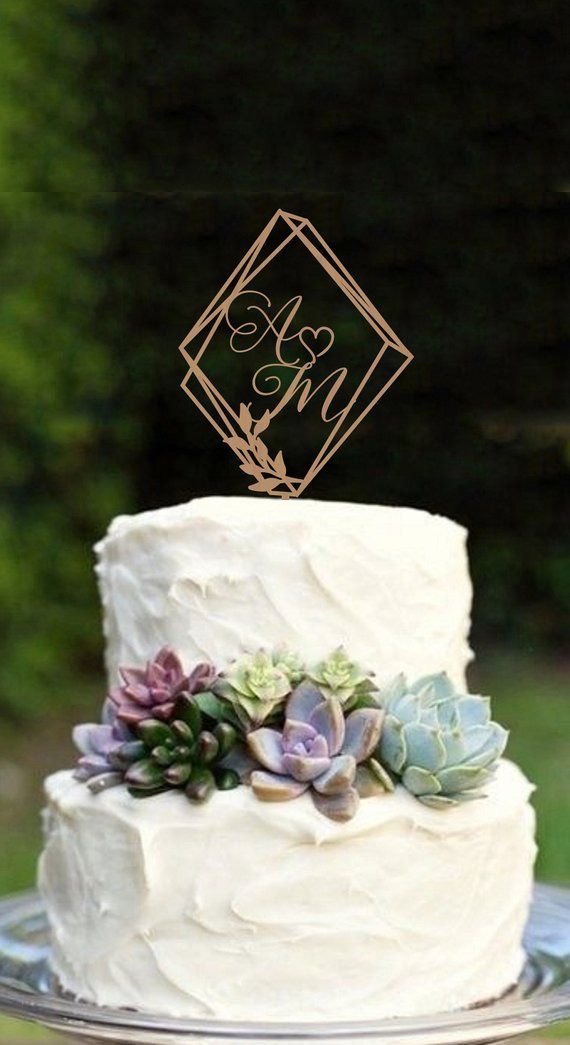 Geometric Wedding Cake Topper Modern  Wedding  Cake Topper Initials Cake topper Rustic Cake topper H -   11 wedding Modern succulents ideas