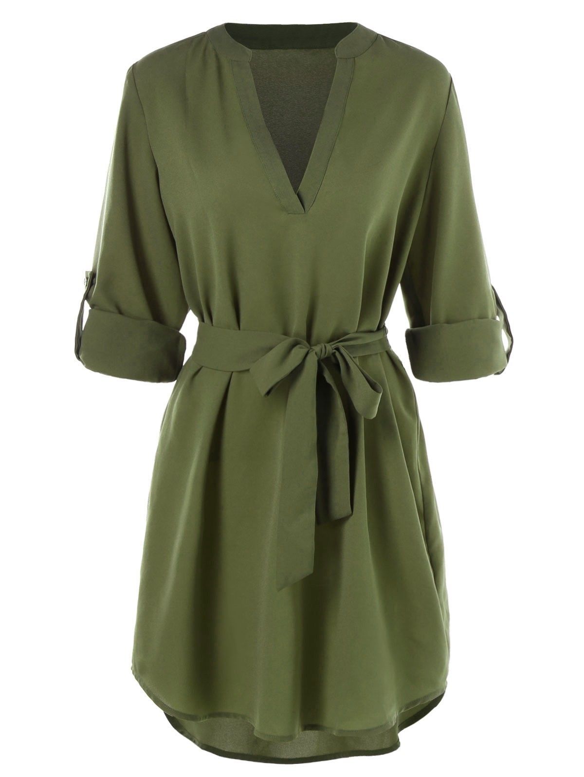 Casual Belted Knee Length Dress - Army Green - 3877665212 Size M -   12 dress Fashion belts ideas