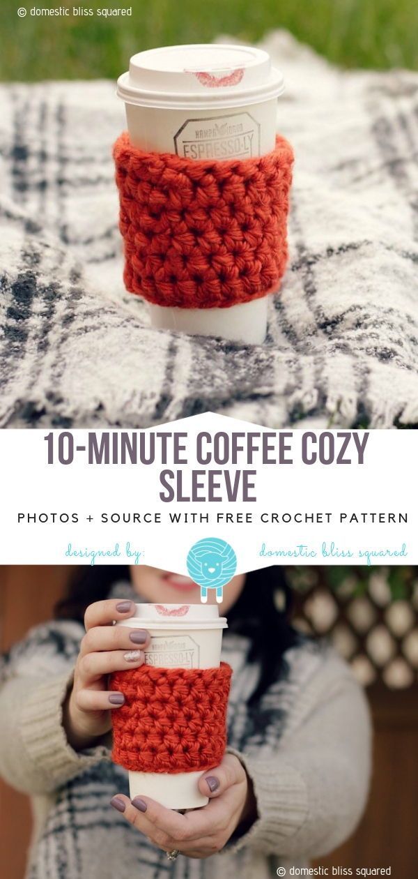 10 Minute Crochet Free Patterns -   12 knitting and crochet Projects coffee cozy ideas