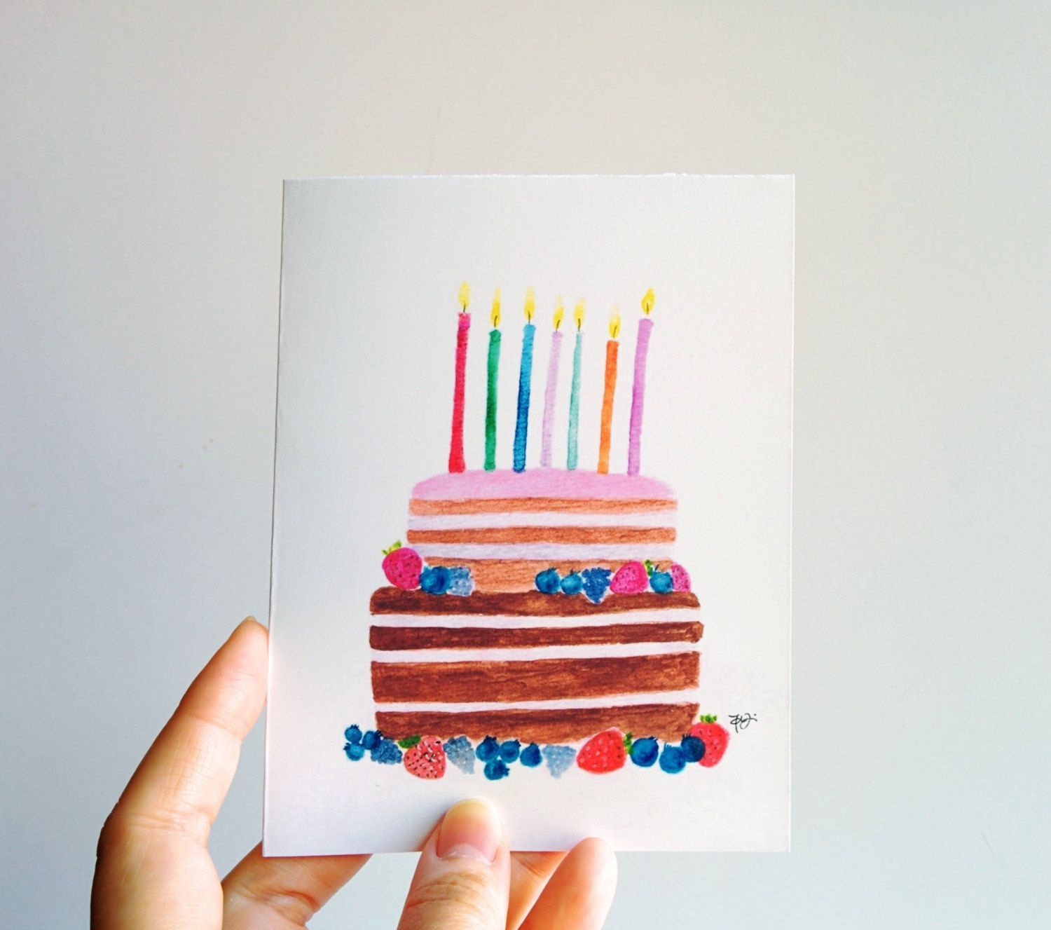 Naked Birthday Cake Watercolor Inclusive Greeting Card Handmade -   13 cake Drawing card ideas