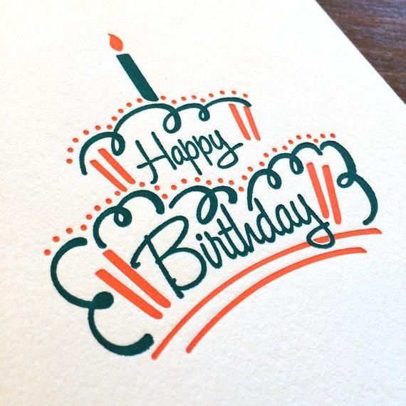 Happy Birthday Cake - Letterpress Card -   13 cake Drawing card ideas
