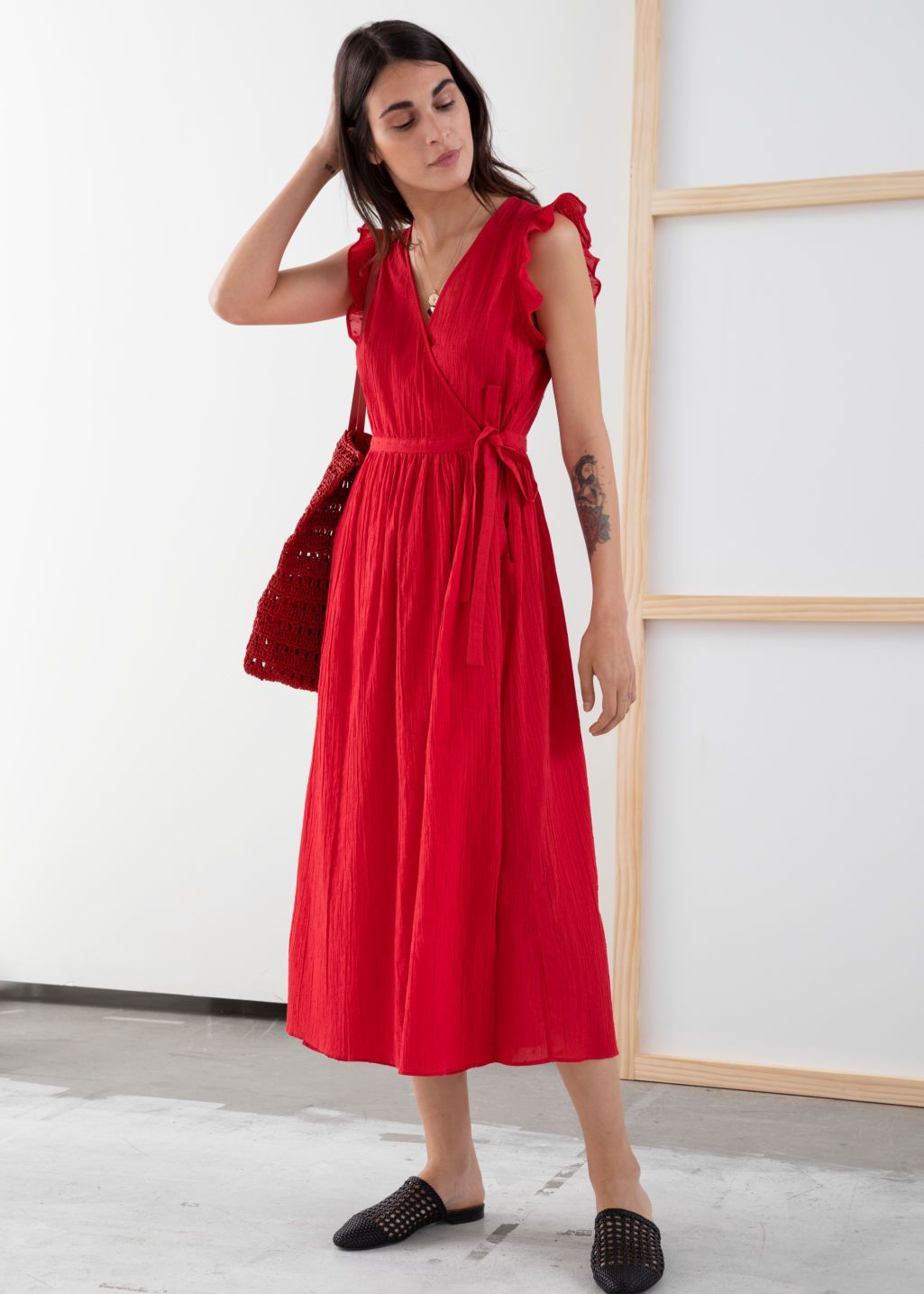 Cotton Crepe Midi Wrap Dress -   14 dress Wrap red ideas