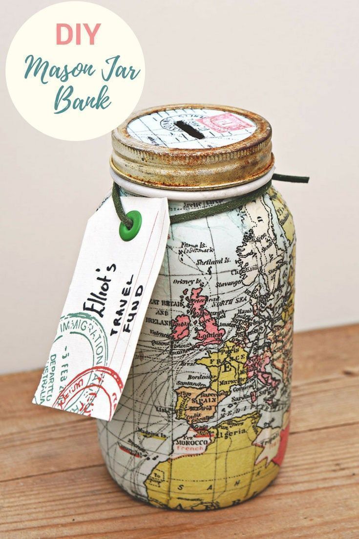 Make A Unique Map Mason Jar Bank For A Wonderful Gift -   15 diy projects Tumblr mason jars ideas