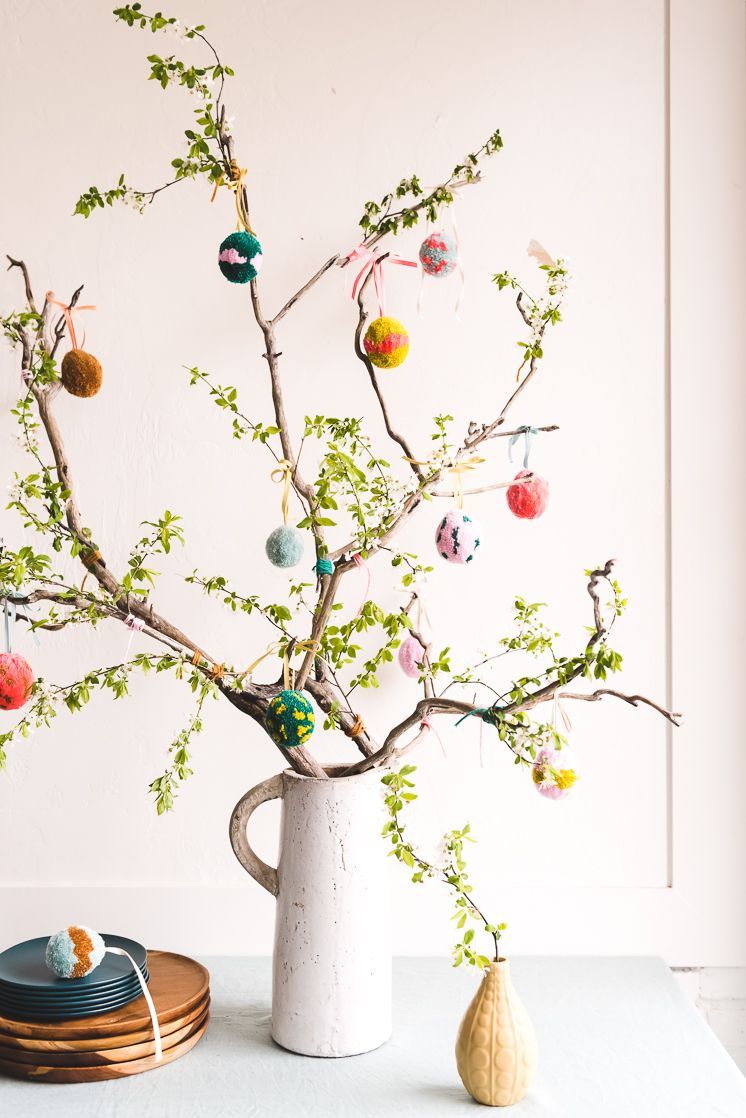 DIY Pom Pom Easter Egg Tree -   15 holiday Easter pom poms ideas
