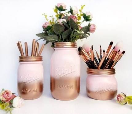 Makeup Table Organization Mason Jars 19+ Ideas -   15 makeup Gold mason jars ideas