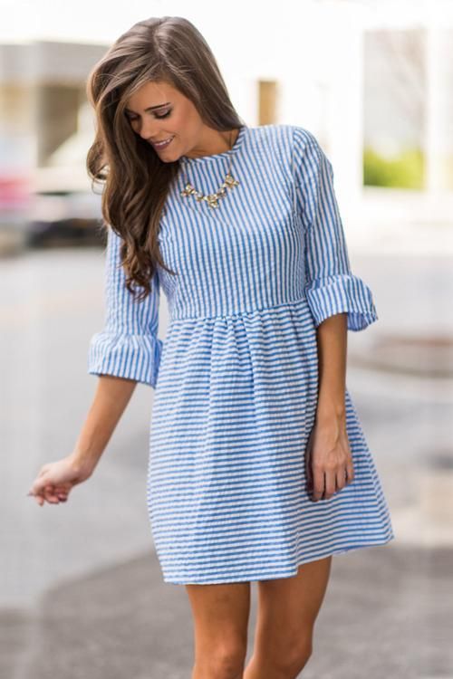 Stripe Half Sleeve Midi Dress -   16 dress Designs casual ideas