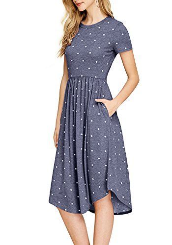 Simier Fariry Women Summer Pleated Polka Dot Pocket Loose Swing Casual Midi Dress -   16 dress Designs casual ideas