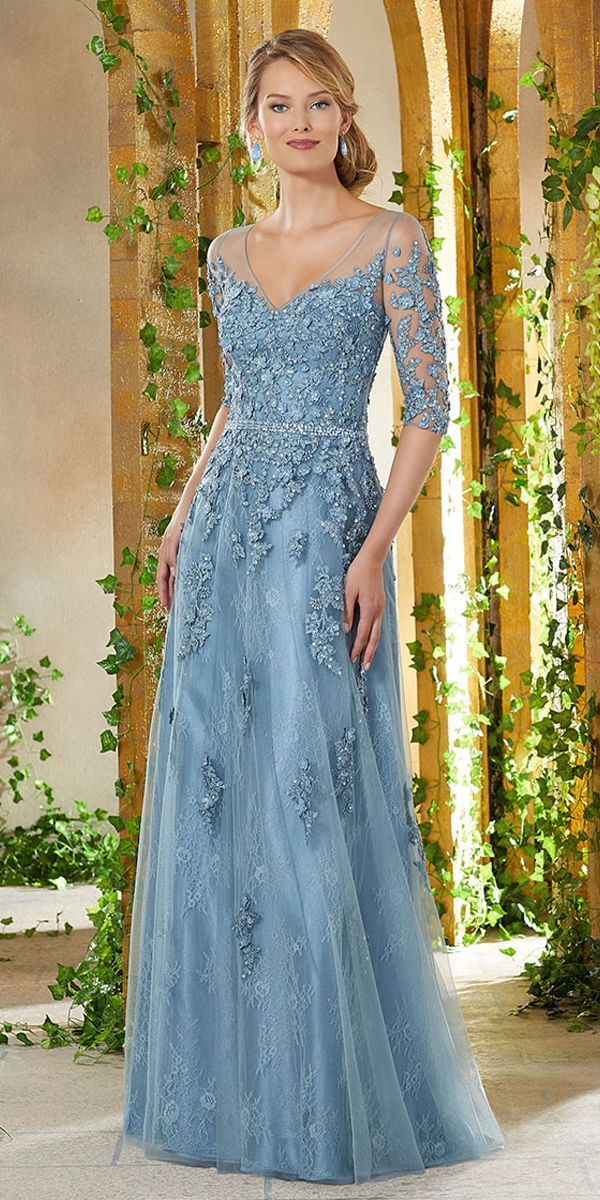 [135.99] Amazing Tulle V-neck Neckline A-line Mother Of The Bride Dresses With Lace Appliques & Handmade Flowers & Beadings -   16 dress Formal the bride ideas