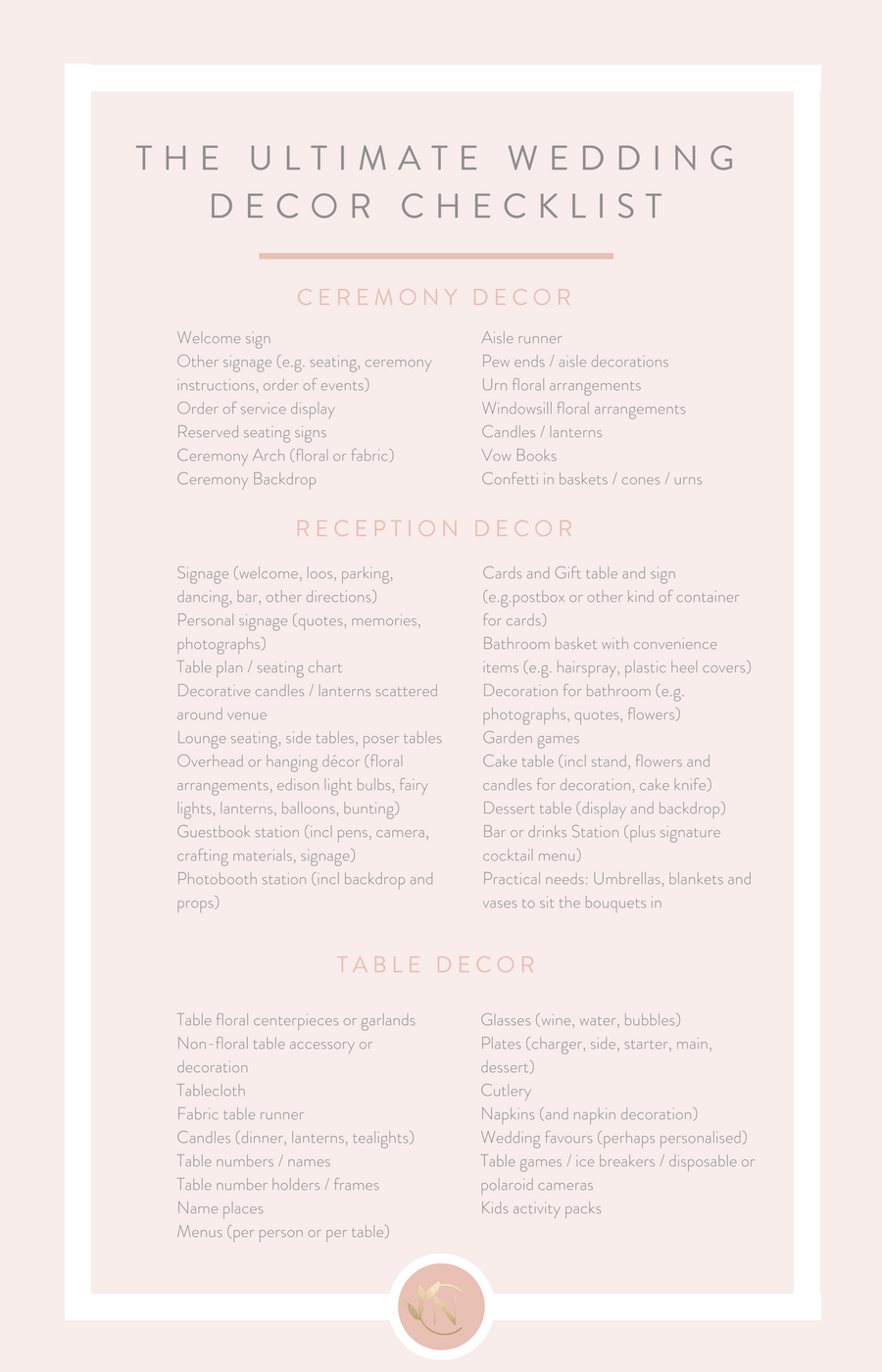 The Ultimate Wedding Decor Checklist, Leaving No Stone Unturned -   16 ultimate wedding Checklist ideas