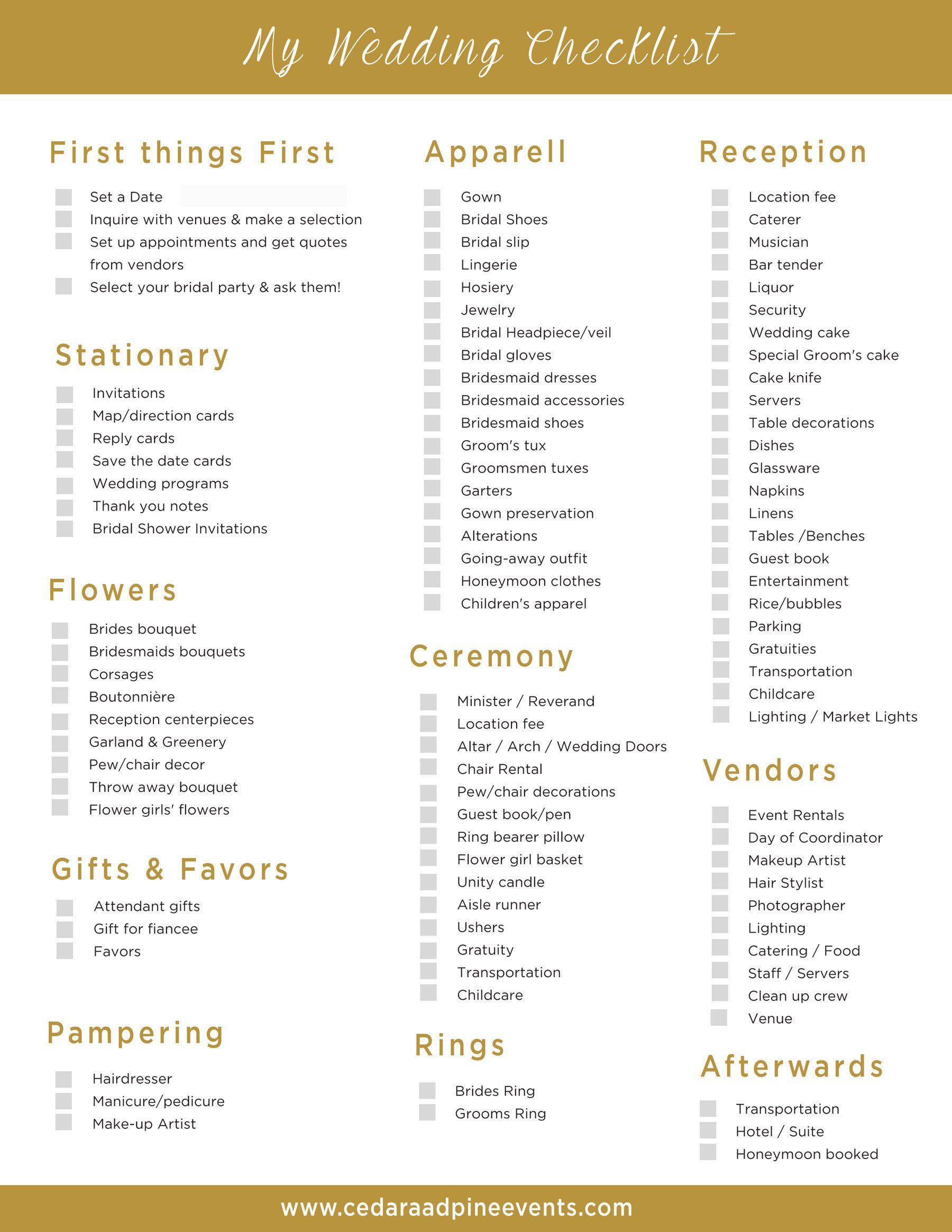 16 ultimate wedding Checklist ideas
