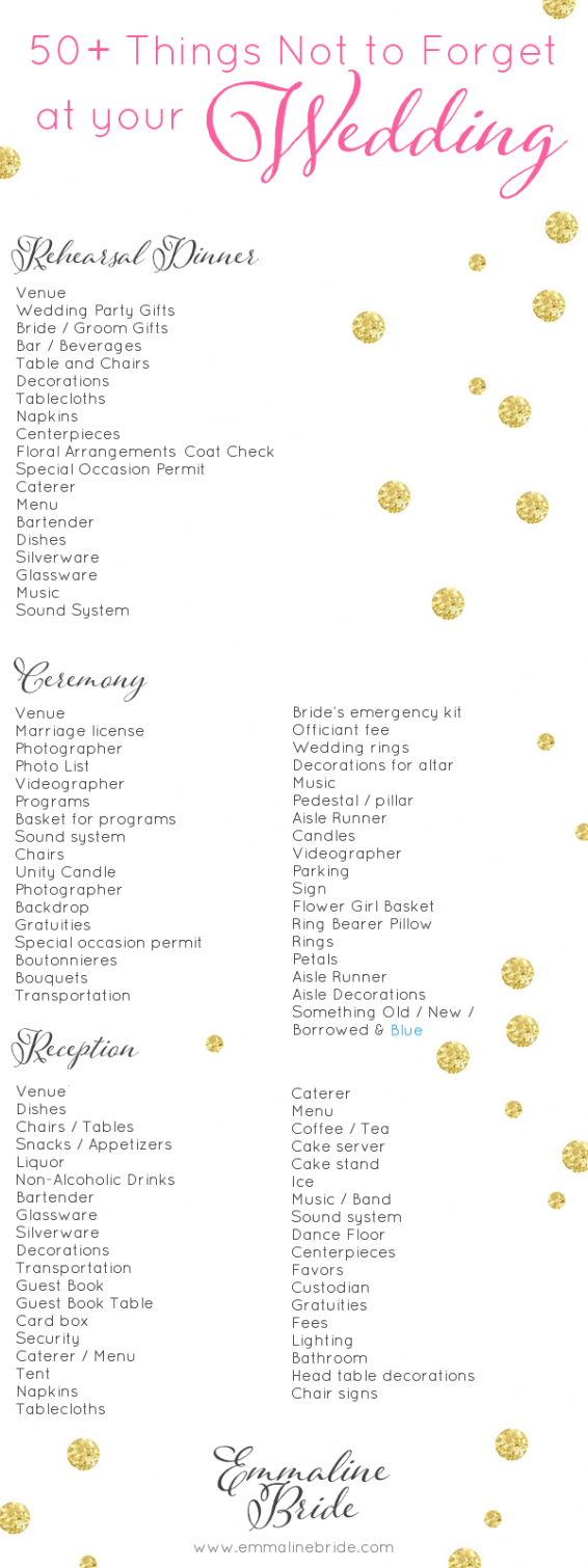 50+ Things Not to Forget at Your Wedding (CHECKLIST) -   16 ultimate wedding Checklist ideas