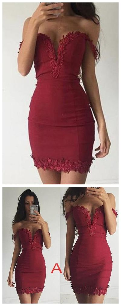 Sheath Burgundy Deep V-neck Off-the-shoulder Homecoming Dresses,Tight Prom Dress from HotProm -   17 cocktail dress Tight ideas